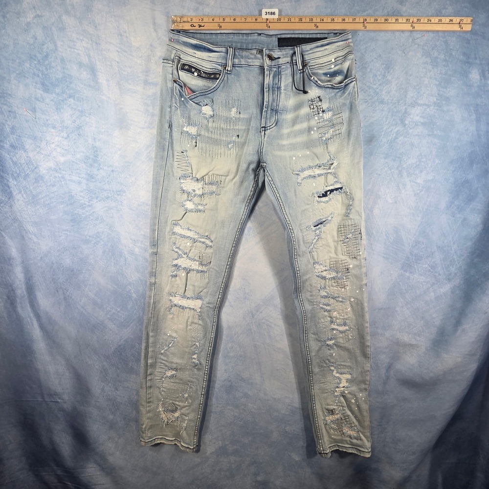 Rockstar Original RSM 210 Straight Denim Jeans Light Wash Distressed Mens 34
